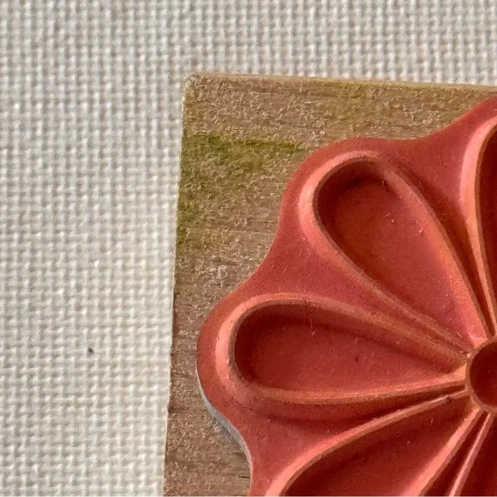 Wooden Stamp with Pink Flower Design